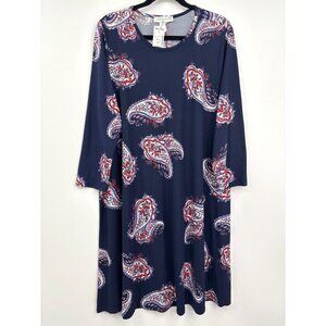 Jamie & Layla Paisley Print Stretch Casual Dress Navy 2X NEW